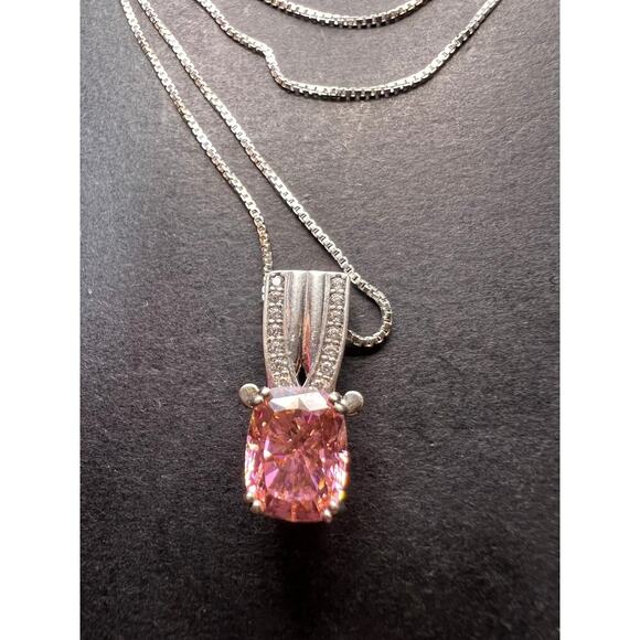 Bella Luce Pink and white CZ Rhodium Over Silver Pendant - Picture 10 of 11